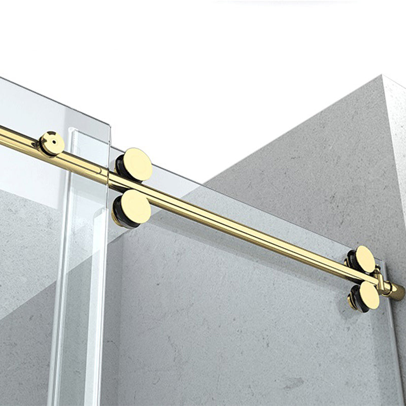 Minimalist Stainless Steel Hanging Wheel Frameless Single Sliding Shower Door Clearhalo 'Bathroom Remodel & Bathroom Fixtures' 'Home Improvement' 'home_improvement' 'home_improvement_shower_tub_doors' 'Shower and Tub Doors' 'shower_tub_doors' 'Showers & Bathtubs' 6850850