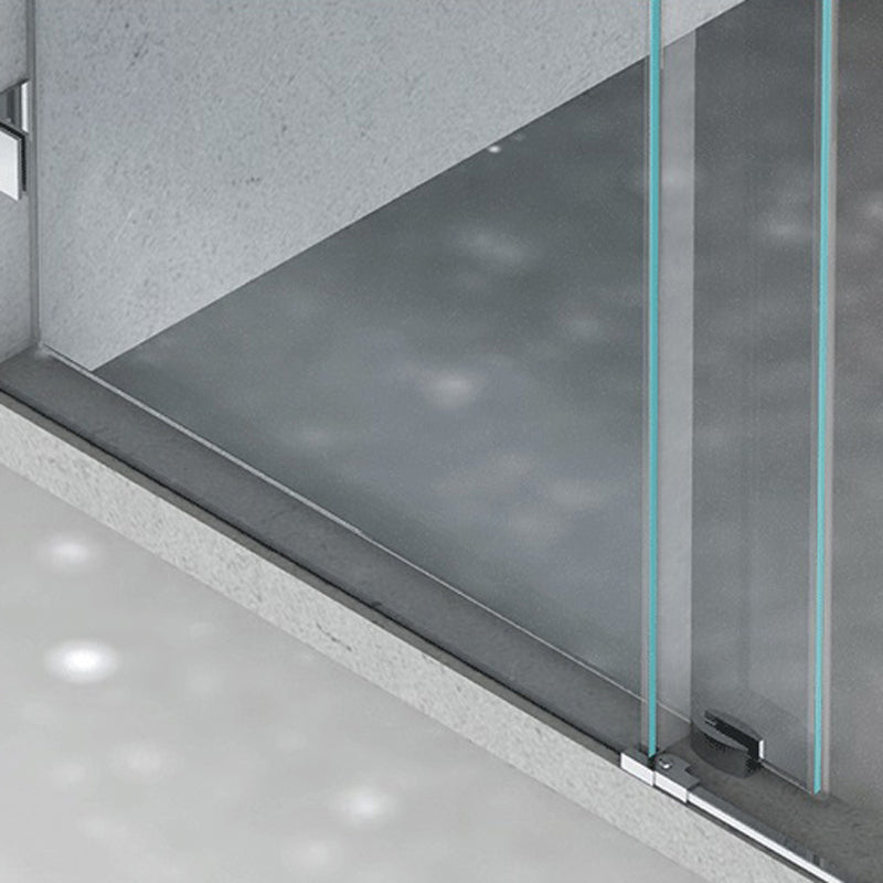 Minimalist Stainless Steel Hanging Wheel Frameless Single Sliding Shower Door Clearhalo 'Bathroom Remodel & Bathroom Fixtures' 'Home Improvement' 'home_improvement' 'home_improvement_shower_tub_doors' 'Shower and Tub Doors' 'shower_tub_doors' 'Showers & Bathtubs' 6850853