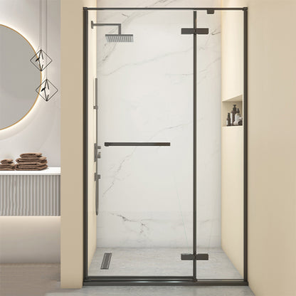 Hinged Stainless Steel Semi Frameless Shower Screen Black Narrow Edge Shower Door Right Clearhalo 'Bathroom Remodel & Bathroom Fixtures' 'Home Improvement' 'home_improvement' 'home_improvement_shower_tub_doors' 'Shower and Tub Doors' 'shower_tub_doors' 'Showers & Bathtubs' 6850863