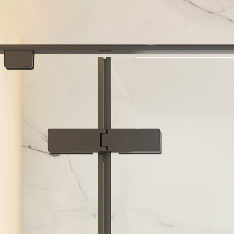 Hinged Stainless Steel Semi Frameless Shower Screen Black Narrow Edge Shower Door Clearhalo 'Bathroom Remodel & Bathroom Fixtures' 'Home Improvement' 'home_improvement' 'home_improvement_shower_tub_doors' 'Shower and Tub Doors' 'shower_tub_doors' 'Showers & Bathtubs' 6850866