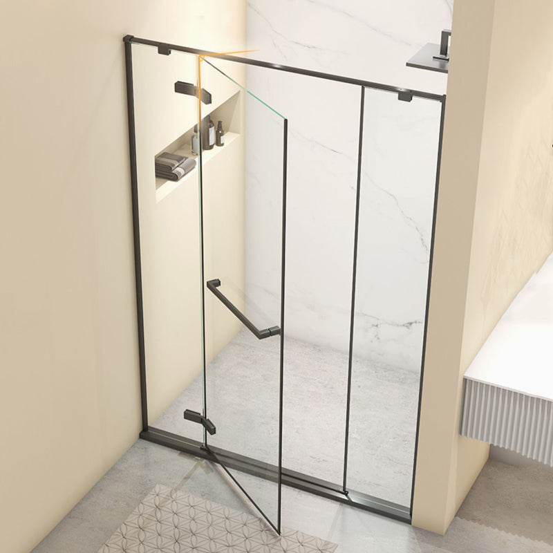 Hinged Stainless Steel Semi Frameless Shower Screen Black Narrow Edge Shower Door Left Clearhalo 'Bathroom Remodel & Bathroom Fixtures' 'Home Improvement' 'home_improvement' 'home_improvement_shower_tub_doors' 'Shower and Tub Doors' 'shower_tub_doors' 'Showers & Bathtubs' 6850872