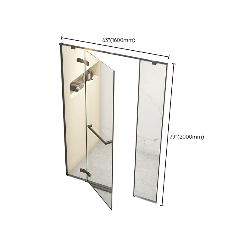 Hinged Stainless Steel Semi Frameless Shower Screen Black Narrow Edge Shower Door Clearhalo 'Bathroom Remodel & Bathroom Fixtures' 'Home Improvement' 'home_improvement' 'home_improvement_shower_tub_doors' 'Shower and Tub Doors' 'shower_tub_doors' 'Showers & Bathtubs' 6850881