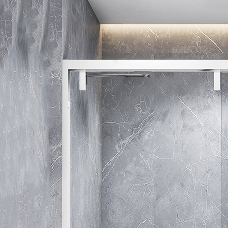 White Double Sliding Shower Door with Semi Frameless 304 Stainless Steel Frame Clearhalo 'Bathroom Remodel & Bathroom Fixtures' 'Home Improvement' 'home_improvement' 'home_improvement_shower_tub_doors' 'Shower and Tub Doors' 'shower_tub_doors' 'Showers & Bathtubs' 6850906