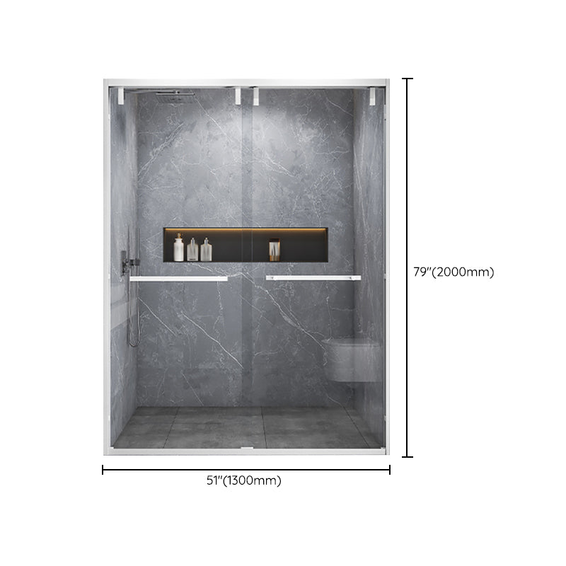White Double Sliding Shower Door with Semi Frameless 304 Stainless Steel Frame Clearhalo 'Bathroom Remodel & Bathroom Fixtures' 'Home Improvement' 'home_improvement' 'home_improvement_shower_tub_doors' 'Shower and Tub Doors' 'shower_tub_doors' 'Showers & Bathtubs' 6850916