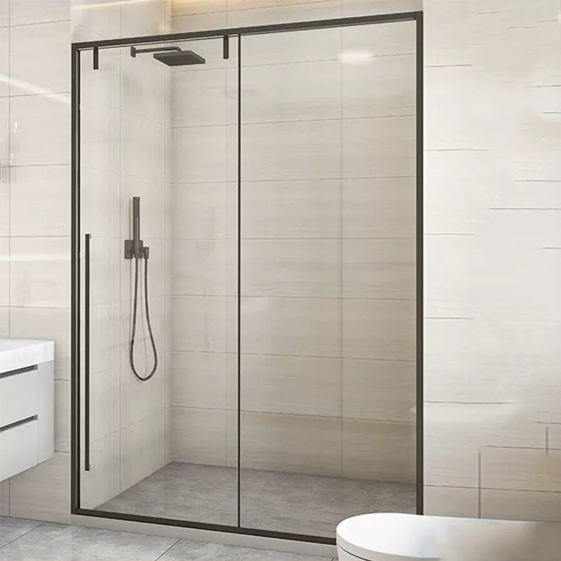 Semi Frameless Single Move Thickened Tempered Glass Shower Door Black Right Clearhalo 'Bathroom Remodel & Bathroom Fixtures' 'Home Improvement' 'home_improvement' 'home_improvement_shower_tub_doors' 'Shower and Tub Doors' 'shower_tub_doors' 'Showers & Bathtubs' 6850921