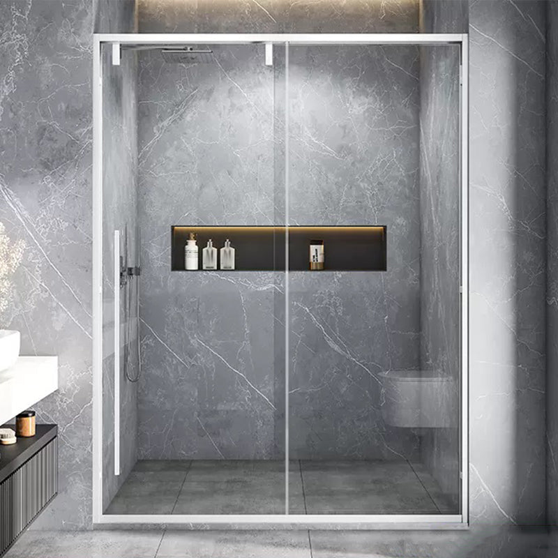 Semi Frameless Single Move Thickened Tempered Glass Shower Door White Right Clearhalo 'Bathroom Remodel & Bathroom Fixtures' 'Home Improvement' 'home_improvement' 'home_improvement_shower_tub_doors' 'Shower and Tub Doors' 'shower_tub_doors' 'Showers & Bathtubs' 6850922