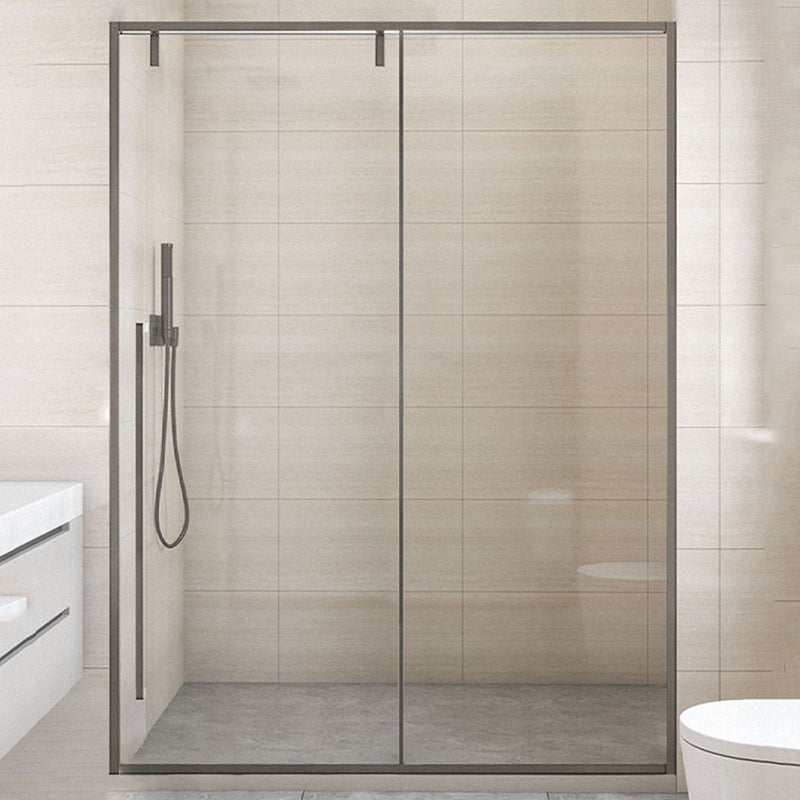 Semi Frameless Single Move Thickened Tempered Glass Shower Door Gun Grey Right Clearhalo 'Bathroom Remodel & Bathroom Fixtures' 'Home Improvement' 'home_improvement' 'home_improvement_shower_tub_doors' 'Shower and Tub Doors' 'shower_tub_doors' 'Showers & Bathtubs' 6850924