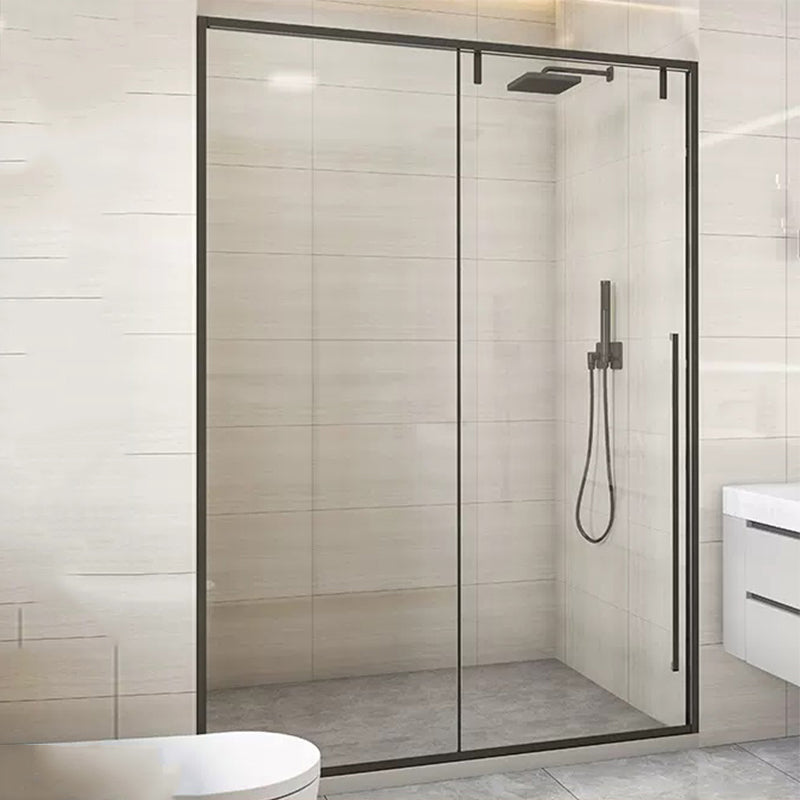 Semi Frameless Single Move Thickened Tempered Glass Shower Door Black Left Clearhalo 'Bathroom Remodel & Bathroom Fixtures' 'Home Improvement' 'home_improvement' 'home_improvement_shower_tub_doors' 'Shower and Tub Doors' 'shower_tub_doors' 'Showers & Bathtubs' 6850926