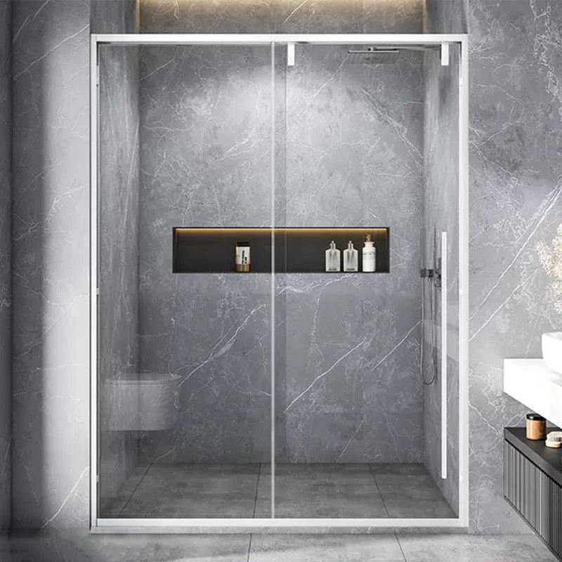 Semi Frameless Single Move Thickened Tempered Glass Shower Door White Left Clearhalo 'Bathroom Remodel & Bathroom Fixtures' 'Home Improvement' 'home_improvement' 'home_improvement_shower_tub_doors' 'Shower and Tub Doors' 'shower_tub_doors' 'Showers & Bathtubs' 6850928