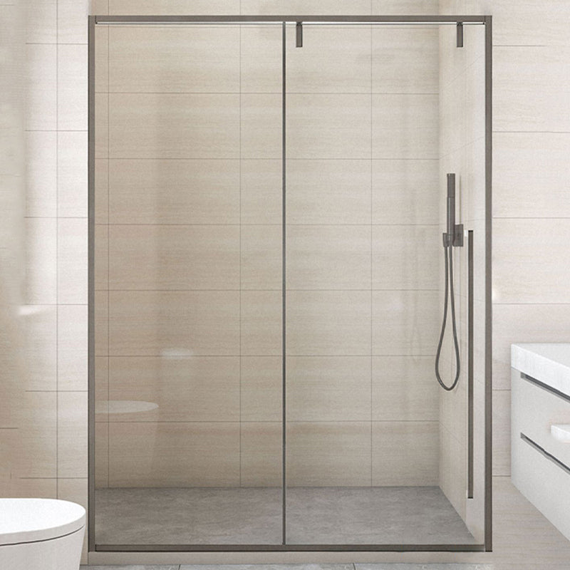 Semi Frameless Single Move Thickened Tempered Glass Shower Door Gun Grey Left Clearhalo 'Bathroom Remodel & Bathroom Fixtures' 'Home Improvement' 'home_improvement' 'home_improvement_shower_tub_doors' 'Shower and Tub Doors' 'shower_tub_doors' 'Showers & Bathtubs' 6850930