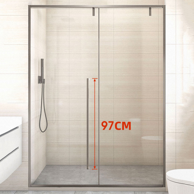 Semi Frameless Single Move Thickened Tempered Glass Shower Door Clearhalo 'Bathroom Remodel & Bathroom Fixtures' 'Home Improvement' 'home_improvement' 'home_improvement_shower_tub_doors' 'Shower and Tub Doors' 'shower_tub_doors' 'Showers & Bathtubs' 6850935