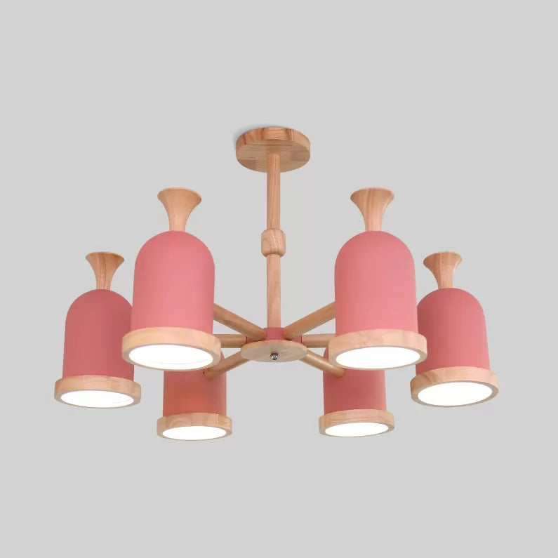 Inverted Goblet Pendant Light Nordic Design Wood Chandelier for Child Bedroom Clearhalo 'Ceiling Lights' 'Chandeliers' Lighting' options 68551