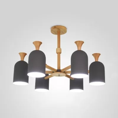 Candy Colored Goblet Chandelier Macaron Loft Wood Hanging Light for Kid Bedroom 6 Grey Clearhalo 'Ceiling Lights' 'Chandeliers' Lighting' options 68564_09cf9691-61fd-41b0-babf-02223ac5fe6a