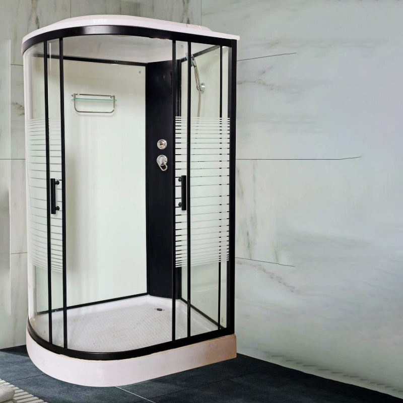 Modern Black Shower Stall Shower System Clear Glass Sliding Door Shower Enclosure Clearhalo 'Bathroom Remodel & Bathroom Fixtures' 'Home Improvement' 'home_improvement' 'home_improvement_shower_stalls_enclosures' 'Shower Stalls & Enclosures' 'shower_stalls_enclosures' 'Showers & Bathtubs' 6857894