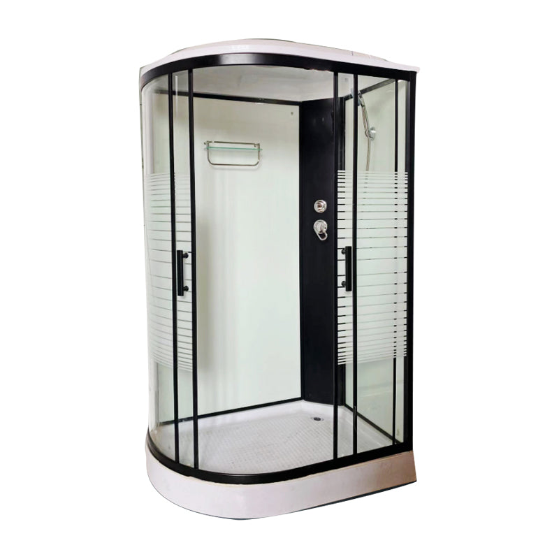 Modern Black Shower Stall Shower System Clear Glass Sliding Door Shower Enclosure 31"L x 43"W x 81"H No Charge Left Clearhalo 'Bathroom Remodel & Bathroom Fixtures' 'Home Improvement' 'home_improvement' 'home_improvement_shower_stalls_enclosures' 'Shower Stalls & Enclosures' 'shower_stalls_enclosures' 'Showers & Bathtubs' 6857895