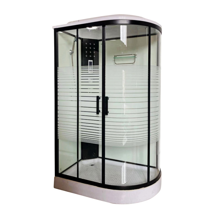Modern Black Shower Stall Shower System Clear Glass Sliding Door Shower Enclosure Clearhalo 'Bathroom Remodel & Bathroom Fixtures' 'Home Improvement' 'home_improvement' 'home_improvement_shower_stalls_enclosures' 'Shower Stalls & Enclosures' 'shower_stalls_enclosures' 'Showers & Bathtubs' 6857898