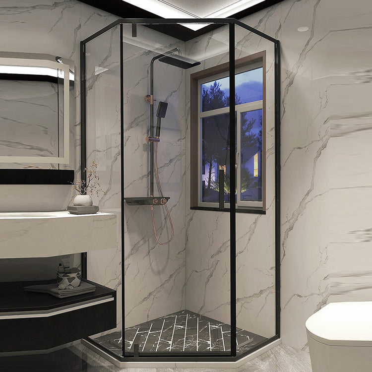 Neo-Angle Framed Shower Enclosure Easy Clean Glass Shower Enclosure Black Clearhalo 'Bathroom Remodel & Bathroom Fixtures' 'Home Improvement' 'home_improvement' 'home_improvement_shower_stalls_enclosures' 'Shower Stalls & Enclosures' 'shower_stalls_enclosures' 'Showers & Bathtubs' 6857972