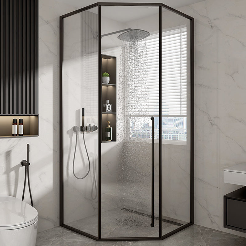 Framed Neo-Angle Shower Enclosure Clear Easy Clean Glass Shower Enclosure Black Clearhalo 'Bathroom Remodel & Bathroom Fixtures' 'Home Improvement' 'home_improvement' 'home_improvement_shower_stalls_enclosures' 'Shower Stalls & Enclosures' 'shower_stalls_enclosures' 'Showers & Bathtubs' 6857987