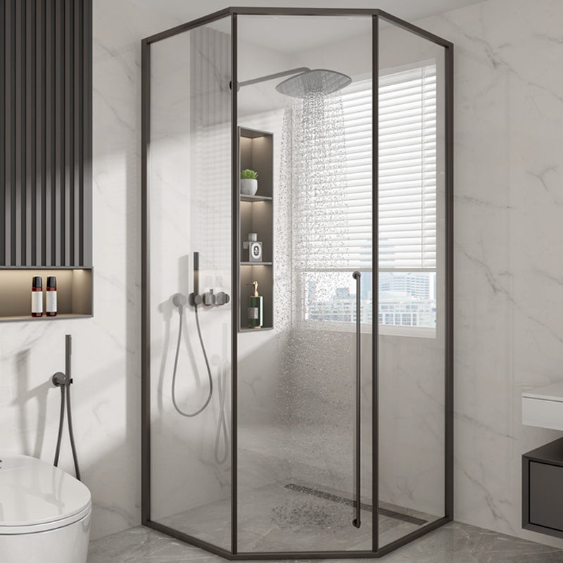 Framed Neo-Angle Shower Enclosure Clear Easy Clean Glass Shower Enclosure Gray Clearhalo 'Bathroom Remodel & Bathroom Fixtures' 'Home Improvement' 'home_improvement' 'home_improvement_shower_stalls_enclosures' 'Shower Stalls & Enclosures' 'shower_stalls_enclosures' 'Showers & Bathtubs' 6857990