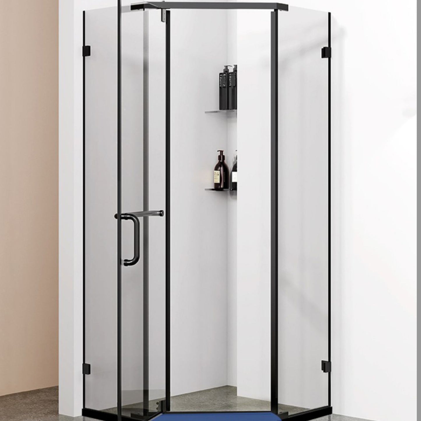 Neo-Angle Polished Glass Shower Enclosure Matt Black Frame Shower Stall Clearhalo 'Bathroom Remodel & Bathroom Fixtures' 'Home Improvement' 'home_improvement' 'home_improvement_shower_stalls_enclosures' 'Shower Stalls & Enclosures' 'shower_stalls_enclosures' 'Showers & Bathtubs' 6858004
