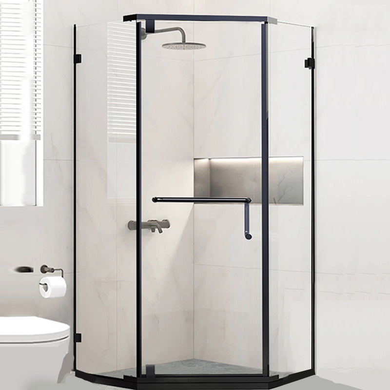 Neo-Angle Polished Glass Shower Enclosure Matt Black Frame Shower Stall Clearhalo 'Bathroom Remodel & Bathroom Fixtures' 'Home Improvement' 'home_improvement' 'home_improvement_shower_stalls_enclosures' 'Shower Stalls & Enclosures' 'shower_stalls_enclosures' 'Showers & Bathtubs' 6858005