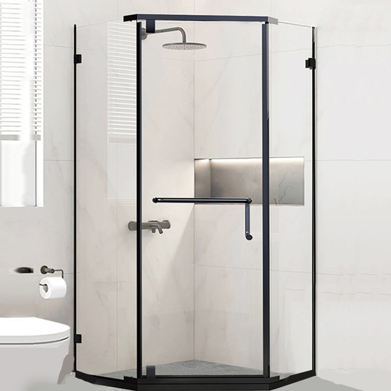 Neo-Angle Polished Glass Shower Enclosure Matt Black Frame Shower Stall 43.3"L x 47.2"W x 74.8"H Clearhalo 'Bathroom Remodel & Bathroom Fixtures' 'Home Improvement' 'home_improvement' 'home_improvement_shower_stalls_enclosures' 'Shower Stalls & Enclosures' 'shower_stalls_enclosures' 'Showers & Bathtubs' 6858005