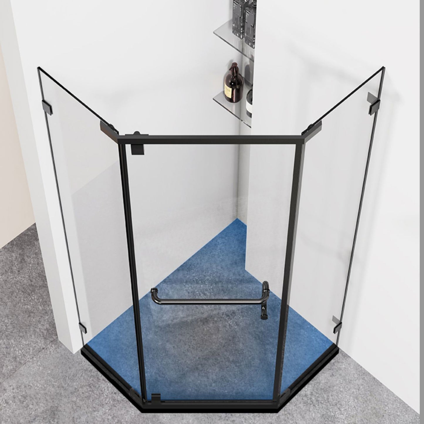 Neo-Angle Polished Glass Shower Enclosure Matt Black Frame Shower Stall Clearhalo 'Bathroom Remodel & Bathroom Fixtures' 'Home Improvement' 'home_improvement' 'home_improvement_shower_stalls_enclosures' 'Shower Stalls & Enclosures' 'shower_stalls_enclosures' 'Showers & Bathtubs' 6858006