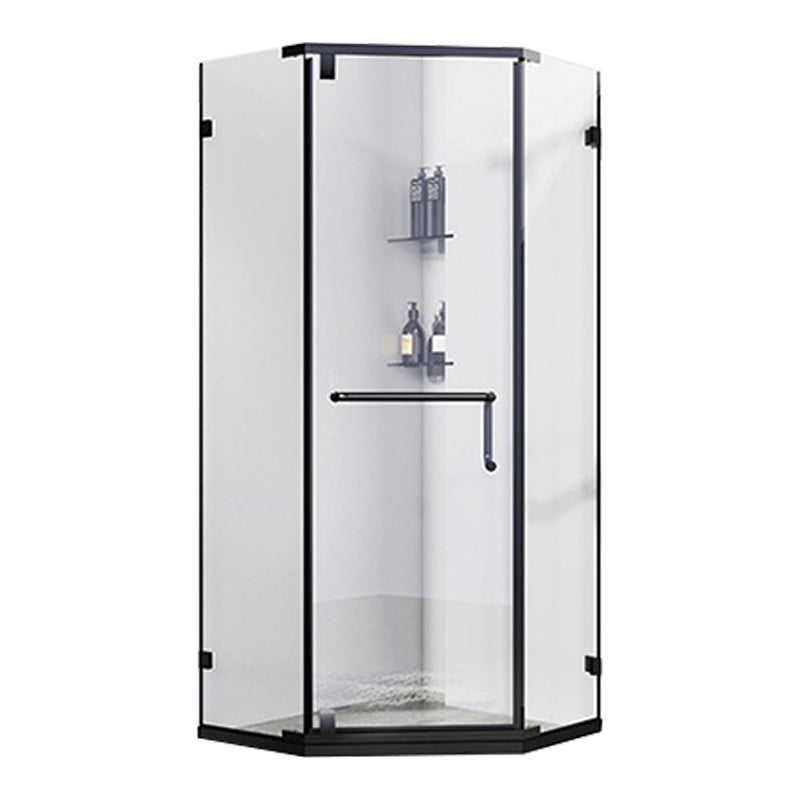 Neo-Angle Polished Glass Shower Enclosure Matt Black Frame Shower Stall Clearhalo 'Bathroom Remodel & Bathroom Fixtures' 'Home Improvement' 'home_improvement' 'home_improvement_shower_stalls_enclosures' 'Shower Stalls & Enclosures' 'shower_stalls_enclosures' 'Showers & Bathtubs' 6858009