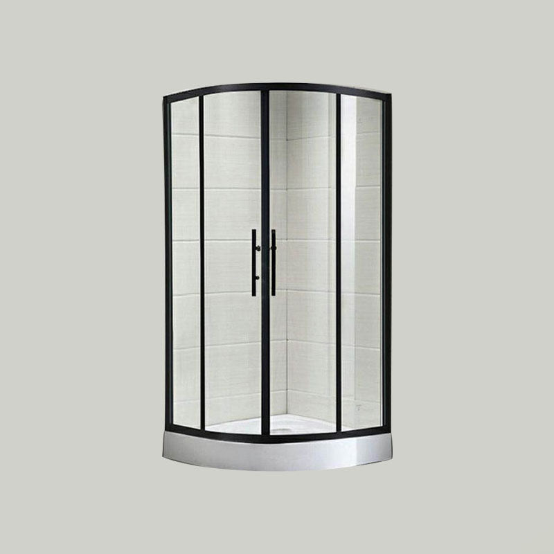 Modern Shower Stall Tempered Glass Easy Clean Glass Double Sliding Corner Shower Kit Aluminum Black Clearhalo 'Bathroom Remodel & Bathroom Fixtures' 'Home Improvement' 'home_improvement' 'home_improvement_shower_stalls_enclosures' 'Shower Stalls & Enclosures' 'shower_stalls_enclosures' 'Showers & Bathtubs' 6858075