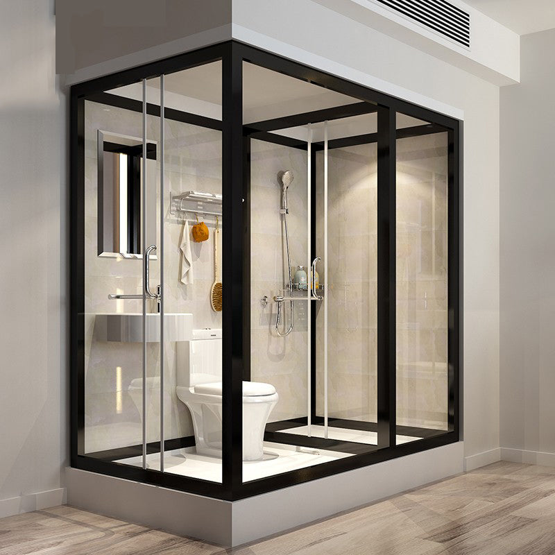 Contemporary Framed Shower Stall Frosted Shower Stall with Ceiling Clearhalo 'Bathroom Remodel & Bathroom Fixtures' 'Home Improvement' 'home_improvement' 'home_improvement_shower_stalls_enclosures' 'Shower Stalls & Enclosures' 'shower_stalls_enclosures' 'Showers & Bathtubs' 6858127
