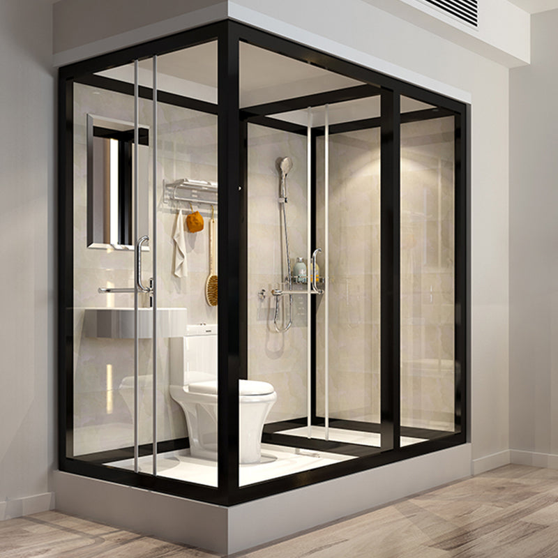 Contemporary Framed Shower Stall Frosted Shower Stall with Ceiling Black 75"L x 47"W x 87"H Clearhalo 'Bathroom Remodel & Bathroom Fixtures' 'Home Improvement' 'home_improvement' 'home_improvement_shower_stalls_enclosures' 'Shower Stalls & Enclosures' 'shower_stalls_enclosures' 'Showers & Bathtubs' 6858131