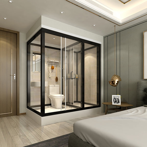 Contemporary Framed Shower Stall Frosted Shower Stall with Ceiling Clearhalo 'Bathroom Remodel & Bathroom Fixtures' 'Home Improvement' 'home_improvement' 'home_improvement_shower_stalls_enclosures' 'Shower Stalls & Enclosures' 'shower_stalls_enclosures' 'Showers & Bathtubs' 6858143