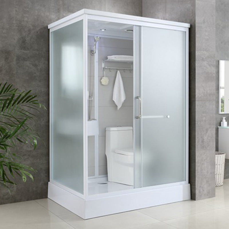 Tempered Glass Shower Stall with Shower Base Rectangle Shower Stall 43.3"L x 55.1"W x 84.6"H Toilet Included White Clearhalo 'Bathroom Remodel & Bathroom Fixtures' 'Home Improvement' 'home_improvement' 'home_improvement_shower_stalls_enclosures' 'Shower Stalls & Enclosures' 'shower_stalls_enclosures' 'Showers & Bathtubs' 6858198