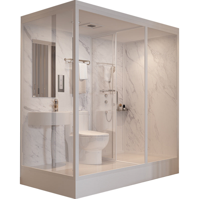 Tempered Glass Shower Stall with Shower Base Rectangle Shower Stall 47"L x 75"W x 85"H Toilet Included White Clearhalo 'Bathroom Remodel & Bathroom Fixtures' 'Home Improvement' 'home_improvement' 'home_improvement_shower_stalls_enclosures' 'Shower Stalls & Enclosures' 'shower_stalls_enclosures' 'Showers & Bathtubs' 6858202