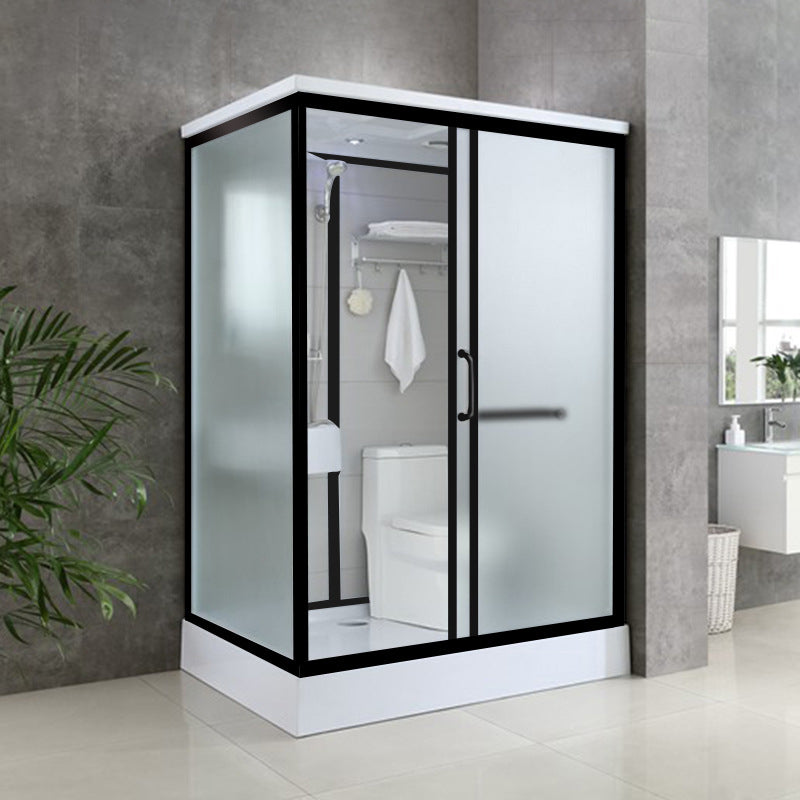 Tempered Glass Shower Stall with Shower Base Rectangle Shower Stall 43.3"L x 55.1"W x 84.6"H Toilet Included Black Clearhalo 'Bathroom Remodel & Bathroom Fixtures' 'Home Improvement' 'home_improvement' 'home_improvement_shower_stalls_enclosures' 'Shower Stalls & Enclosures' 'shower_stalls_enclosures' 'Showers & Bathtubs' 6858213