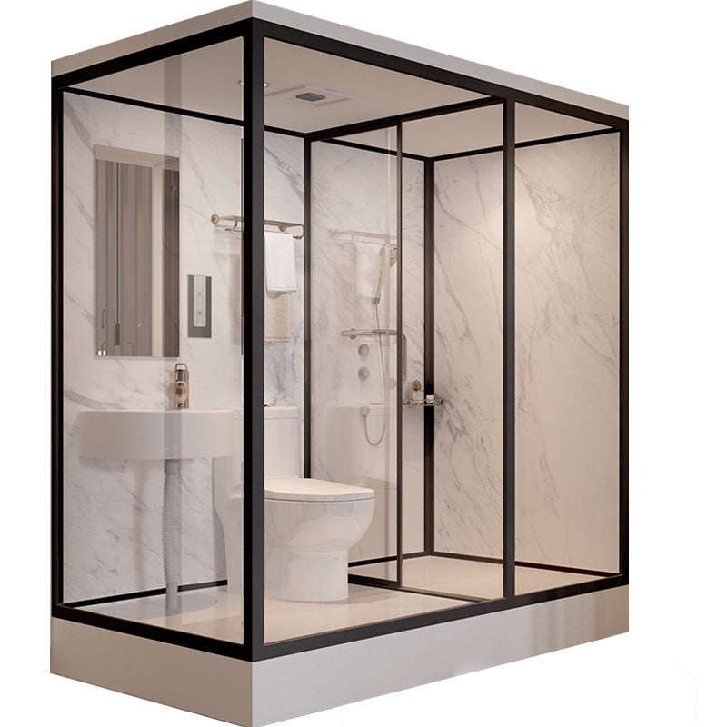 Tempered Glass Shower Stall with Shower Base Rectangle Shower Stall 47"L x 75"W x 85"H Toilet Included Black Clearhalo 'Bathroom Remodel & Bathroom Fixtures' 'Home Improvement' 'home_improvement' 'home_improvement_shower_stalls_enclosures' 'Shower Stalls & Enclosures' 'shower_stalls_enclosures' 'Showers & Bathtubs' 6858216