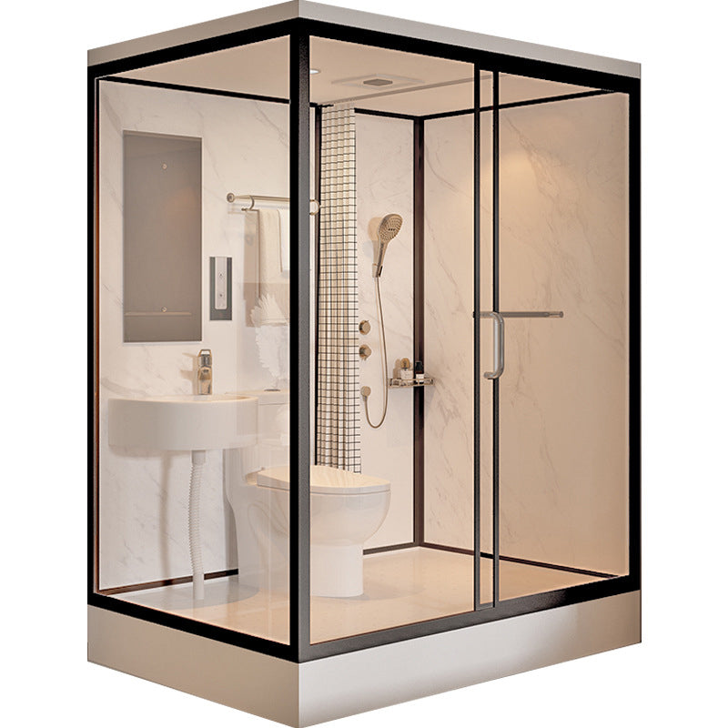 Tempered Glass Shower Stall with Shower Base Rectangle Shower Stall 47"L x 67"W x 85"H Toilet Included Black Clearhalo 'Bathroom Remodel & Bathroom Fixtures' 'Home Improvement' 'home_improvement' 'home_improvement_shower_stalls_enclosures' 'Shower Stalls & Enclosures' 'shower_stalls_enclosures' 'Showers & Bathtubs' 6858220