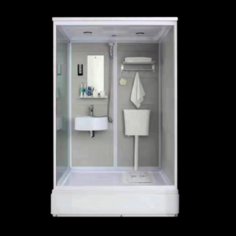 Tempered Glass Single Sliding Shower Enclosure White One Piece Frame Shower Enclosure 55.1"L x 43.3"W x 88.6"H Left Rectangle(Fabric) Clearhalo 'Bathroom Remodel & Bathroom Fixtures' 'Home Improvement' 'home_improvement' 'home_improvement_shower_stalls_enclosures' 'Shower Stalls & Enclosures' 'shower_stalls_enclosures' 'Showers & Bathtubs' 6858297