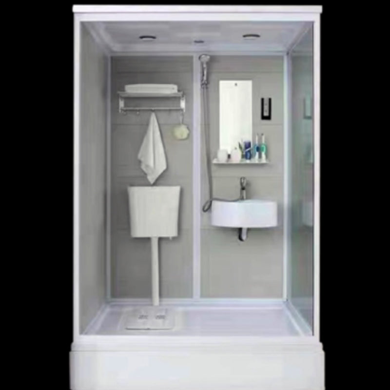 Tempered Glass Single Sliding Shower Enclosure White One Piece Frame Shower Enclosure 55.1"L x 43.3"W x 88.6"H Right Rectangle(Fabric) Clearhalo 'Bathroom Remodel & Bathroom Fixtures' 'Home Improvement' 'home_improvement' 'home_improvement_shower_stalls_enclosures' 'Shower Stalls & Enclosures' 'shower_stalls_enclosures' 'Showers & Bathtubs' 6858299