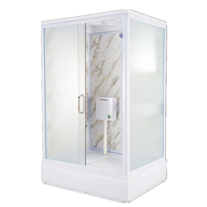 Tempered Glass Single Sliding Shower Enclosure White One Piece Frame Shower Enclosure 55.1"L x 43.3"W x 88.6"H Left Rectangle Clearhalo 'Bathroom Remodel & Bathroom Fixtures' 'Home Improvement' 'home_improvement' 'home_improvement_shower_stalls_enclosures' 'Shower Stalls & Enclosures' 'shower_stalls_enclosures' 'Showers & Bathtubs' 6858300