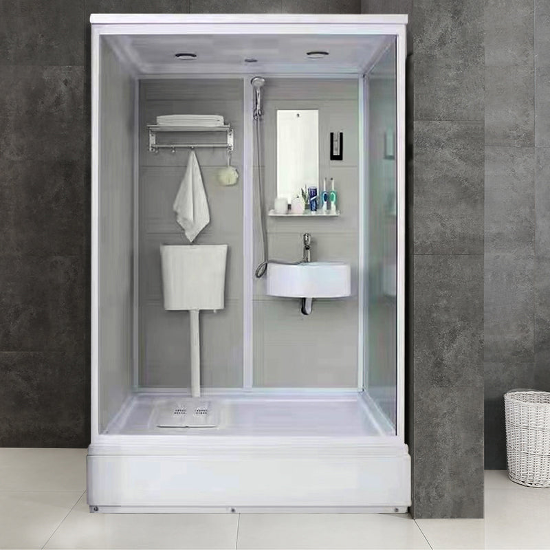 Tempered Glass Single Sliding Shower Enclosure White One Piece Frame Shower Enclosure Clearhalo 'Bathroom Remodel & Bathroom Fixtures' 'Home Improvement' 'home_improvement' 'home_improvement_shower_stalls_enclosures' 'Shower Stalls & Enclosures' 'shower_stalls_enclosures' 'Showers & Bathtubs' 6858301
