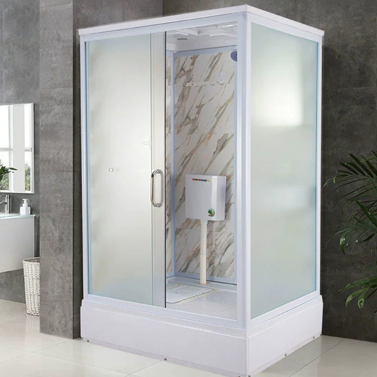 Tempered Glass Single Sliding Shower Enclosure White One Piece Frame Shower Enclosure Clearhalo 'Bathroom Remodel & Bathroom Fixtures' 'Home Improvement' 'home_improvement' 'home_improvement_shower_stalls_enclosures' 'Shower Stalls & Enclosures' 'shower_stalls_enclosures' 'Showers & Bathtubs' 6858302