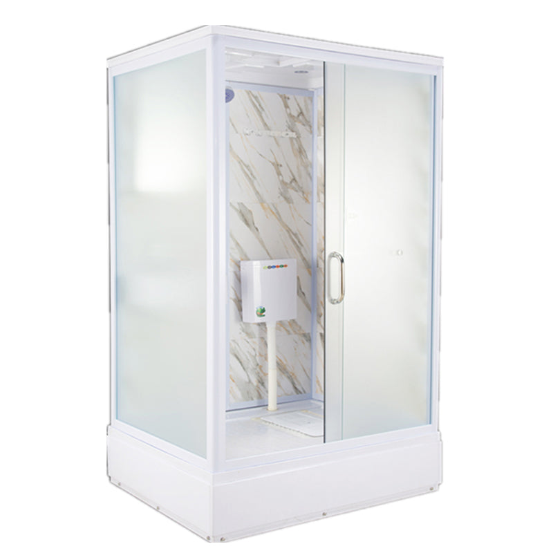 Tempered Glass Single Sliding Shower Enclosure White One Piece Frame Shower Enclosure 55.1"L x 43.3"W x 88.6"H Right Rectangle Clearhalo 'Bathroom Remodel & Bathroom Fixtures' 'Home Improvement' 'home_improvement' 'home_improvement_shower_stalls_enclosures' 'Shower Stalls & Enclosures' 'shower_stalls_enclosures' 'Showers & Bathtubs' 6858303