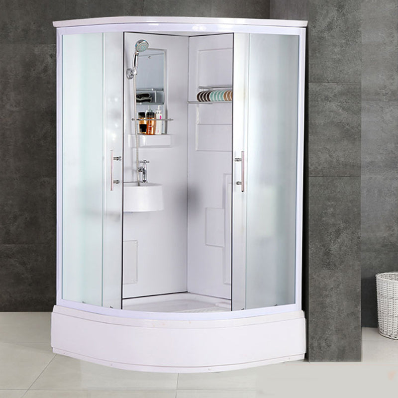 Tempered Glass Single Sliding Shower Enclosure White One Piece Frame Shower Enclosure 43"L x 43"W x 89"H Symmetrical Round Clearhalo 'Bathroom Remodel & Bathroom Fixtures' 'Home Improvement' 'home_improvement' 'home_improvement_shower_stalls_enclosures' 'Shower Stalls & Enclosures' 'shower_stalls_enclosures' 'Showers & Bathtubs' 6858304