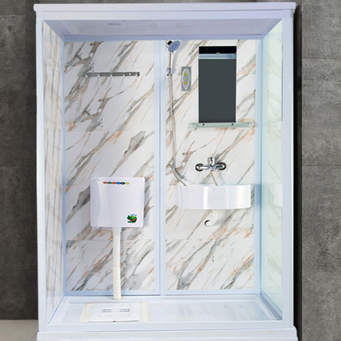 Tempered Glass Single Sliding Shower Enclosure White One Piece Frame Shower Enclosure Clearhalo 'Bathroom Remodel & Bathroom Fixtures' 'Home Improvement' 'home_improvement' 'home_improvement_shower_stalls_enclosures' 'Shower Stalls & Enclosures' 'shower_stalls_enclosures' 'Showers & Bathtubs' 6858311
