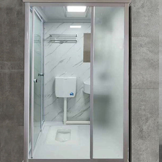 Tempered Glass Single Sliding Shower Enclosure White One Piece Frame Shower Enclosure Clearhalo 'Bathroom Remodel & Bathroom Fixtures' 'Home Improvement' 'home_improvement' 'home_improvement_shower_stalls_enclosures' 'Shower Stalls & Enclosures' 'shower_stalls_enclosures' 'Showers & Bathtubs' 6858312