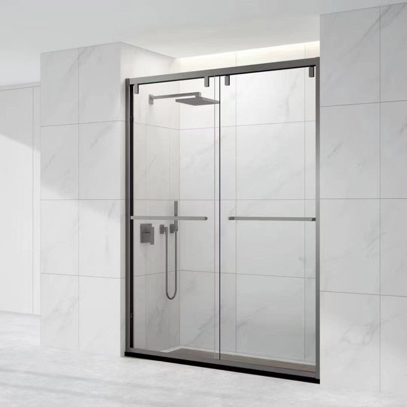 Double Shift Thickened Tempered Glass Shower Door, Semi Frameless Stainless Steel Grey Clearhalo 'Bathroom Remodel & Bathroom Fixtures' 'Home Improvement' 'home_improvement' 'home_improvement_shower_tub_doors' 'Shower and Tub Doors' 'shower_tub_doors' 'Showers & Bathtubs' 6858350