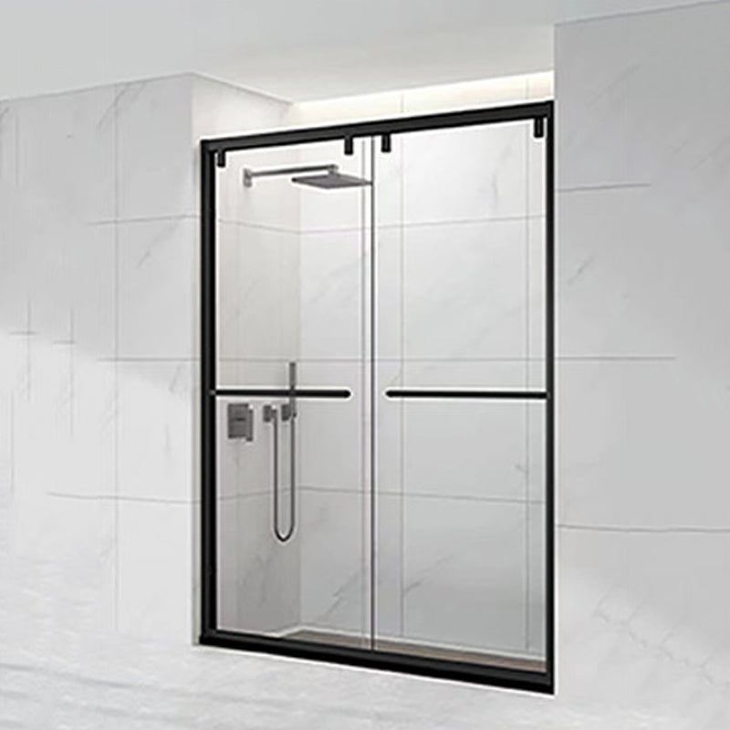 Double Shift Thickened Tempered Glass Shower Door, Semi Frameless Stainless Steel Black Clearhalo 'Bathroom Remodel & Bathroom Fixtures' 'Home Improvement' 'home_improvement' 'home_improvement_shower_tub_doors' 'Shower and Tub Doors' 'shower_tub_doors' 'Showers & Bathtubs' 6858351