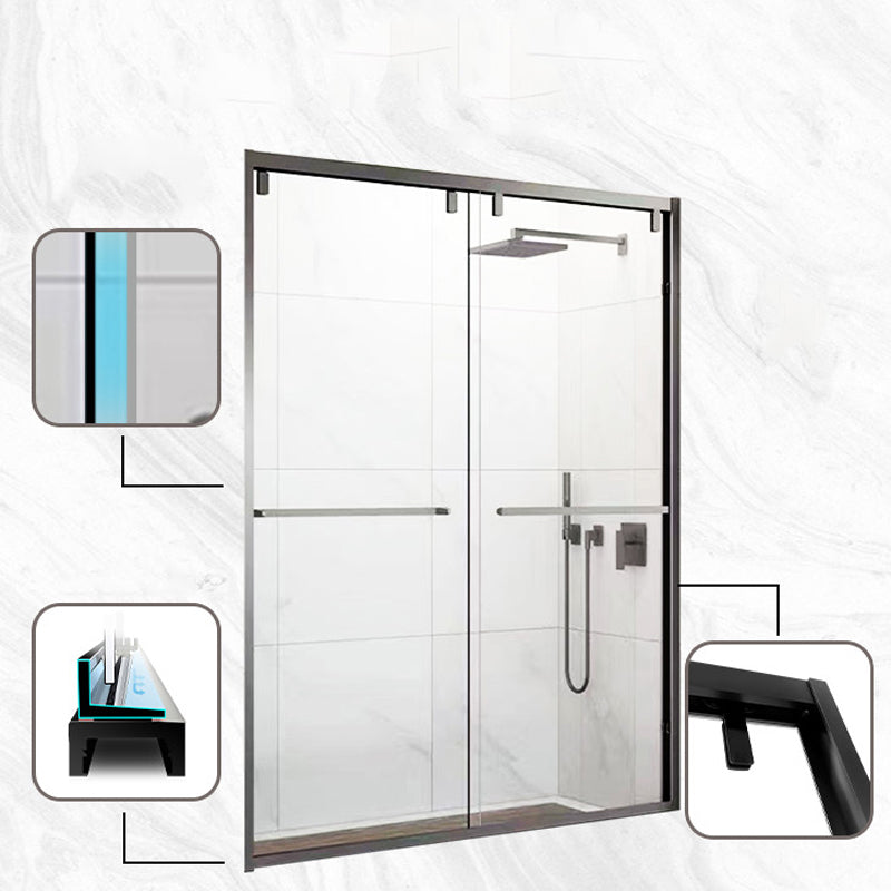 Double Shift Thickened Tempered Glass Shower Door, Semi Frameless Stainless Steel Clearhalo 'Bathroom Remodel & Bathroom Fixtures' 'Home Improvement' 'home_improvement' 'home_improvement_shower_tub_doors' 'Shower and Tub Doors' 'shower_tub_doors' 'Showers & Bathtubs' 6858352