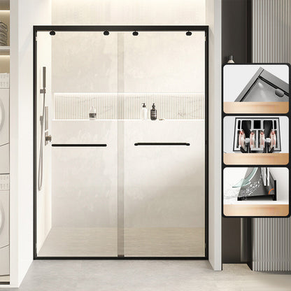 Double Sliding Shower Door Semi Frameless Shower Door with Stainless Steel Frame Black Clearhalo 'Bathroom Remodel & Bathroom Fixtures' 'Home Improvement' 'home_improvement' 'home_improvement_shower_tub_doors' 'Shower and Tub Doors' 'shower_tub_doors' 'Showers & Bathtubs' 6858370